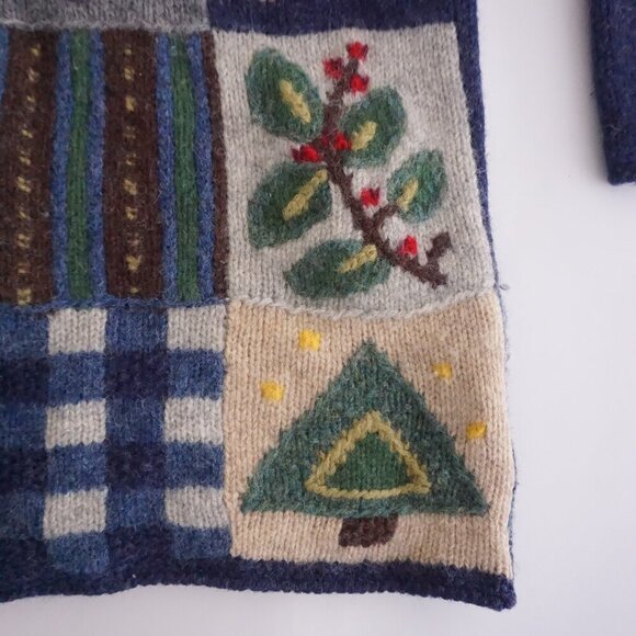 Vintage Knitted By Hand Navy Knit 100% Wool Heart Northern Isles Cardigan S - Picture 6 of 12